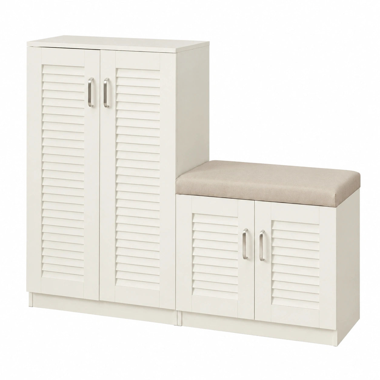 Schuhschrank – 120 × 36 × 97 cm, gepolstert, mit mehreren Türen, mit Ablagen